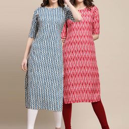 7threads KALINI Women Pack of 2 Geometric Printed Crepe Kurtas-picture-13
