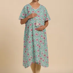 Ikk Kudi by Seerat Floral Printed Flared Sleeves Pure Cotton Maternity A- Line Kurta-picture-38