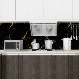 Jaamso Royals Black & Yellow Marble Design Self Adhesive Oil-Proof Kitchen Wallpaper-picture-25