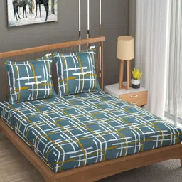UrbanArts Teal & White Geometric 180 TC King Bedsheet with 2 Pillow Covers-picture-22