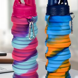 Kuber Industries Pink 2 Pieces Folding Water Bottle 500 ML Each-picture-27