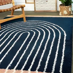 Shopgallery Navy Blue & White Geometric Anti-Skid Shaggy Carpet-image-12