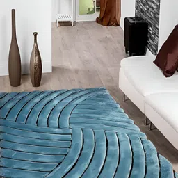 Shopgallery Teal Blue & Black Geometric Anti-Skid Polyester Carpet image 1