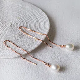 MANNASH Rose Gold Teardrop Shaped Drop Pearls Earrings-picture-52