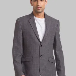 Park Avenue Men Grey Self Design Single-Breasted Causal Blazers-picture-41