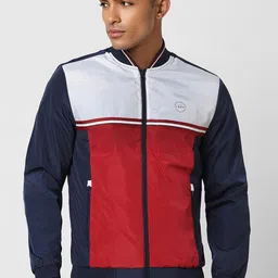 Peter England Casuals Men Navy Blue Colourblocked Crop Bomber Jacket-picture-39