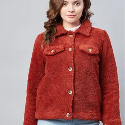 StyleStone Women Red Fleece Lightweight Outdoor Winter Jacket-picture-10