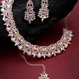 Sukkhi Rose-Gold Plated Stone Studded Necklace Jewellery Set-picture-28