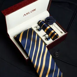 AXLON Men Printed Tie Set With Pocket Square, Cufflink & Flower Pin-picture-15
