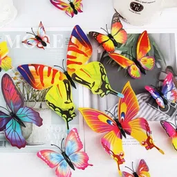 Jaamso Royals 12PCs Pink & Blue 3D Magnet Butterfly Self Adhesive Wall Sticker-image-46