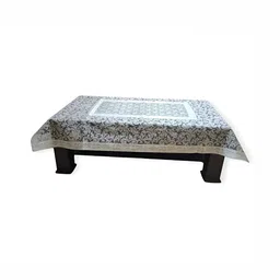 MONKDECOR White Floral Cotton 2-Seater Table Cover with Textured details-image-19