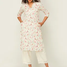Melange by Lifestyle Floral Printed V-Neck Pure Cotton Kurta-picture-24