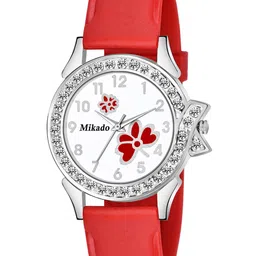 Mikado Women White Brass Embellished Dial & Red Leather Straps Analogue Watch AA 1223-picture-36
