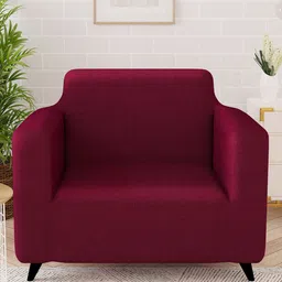 Story@home Maroon Printed Single Seater Stretchable Sofa Cover With Arms-image-83