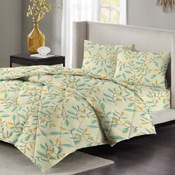 bsb home Yellow & Green Floral Microfiber Double King Superfine Bedding Set-picture-2
