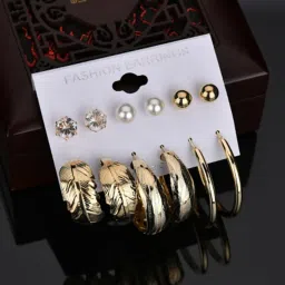 Jewels Galaxy Ravishing Leaf Pearl & Ad Brilliant 6 Pair Of Stud & Drop Earrings For Women image 1