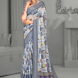 Mitera Floral Printed Chanderi Saree-image-76