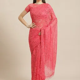 Saree mall Pink Lace Supernet Saree-picture-28