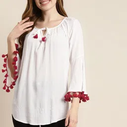 Qurvii White Solid Tie-Up Neck Top-image-12