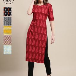 7threads KALINI Women Pack Of 6 Printed Crepe Kurta-picture-35