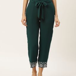 DODO & MOA Women Green Regular Fit Solid Cropped Trousers-picture-12