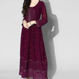 Kvsfab Embroidered Georgette Long Sleeves Maxi A-Line Ethnic Dress image 1