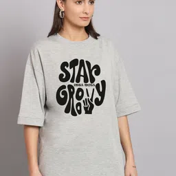 Imsa Moda Typography Printed Oversized Longline Cotton T-shirt-picture-20