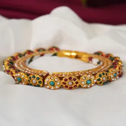 Niscka Set Of 2 Gold-Plated Stone-Studded Details Bangle-image-22