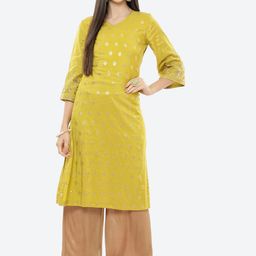 Rangriti Women Lime Green Ethnic Motifs Brocade Kurta-picture-16