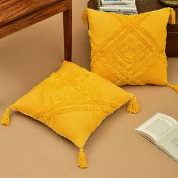 HOMEMONDE Yellow 2 Pieces Geometric Square Cushion Covers-picture-28