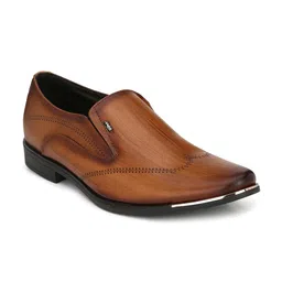 Hitz Men Tan Brown Solid Leather Formal Slip-Ons-image-5