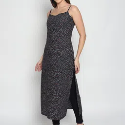 ISAM Women Black & Blue Floral Printed Pure Cotton Kurta-picture-28