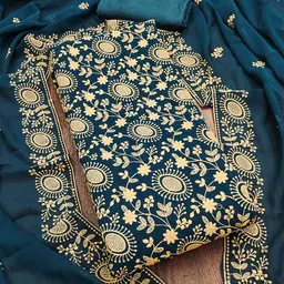 KALINI Floral Embroidered Silk Georgette Unstitched Dress Material-image-97