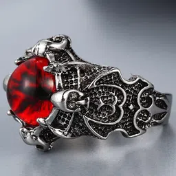 VIEN Set Of 2 Silver-Plated Stone-Studded Oxidised Adjustable Finger Rings-image-16