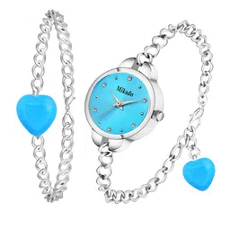 Mikado Women Blue Brass Embellished Dial & Silver Toned Stainless Steel Bracelet Style Straps Analogue Watch-picture-34