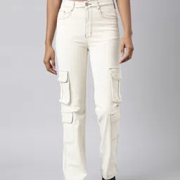 SHOWOFF Women Jean Straight Fit Clean Look Acid Wash Cargo Jeans-image-11