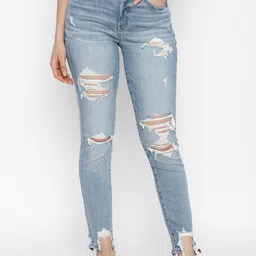 AMERICAN EAGLE OUTFITTERS Women Blue Highly Distressed Heavy Fade Stretchable Jeans-image-92