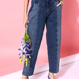 STREET 9 Women Blue Hottie Relaxed Fit High-Rise Pure Cotton Dual Tone Jeans-image-5