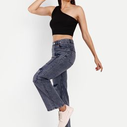 Next One Women Smart Wide Leg High-Rise Light Fade Stretchable Cargo Jeans-picture-40