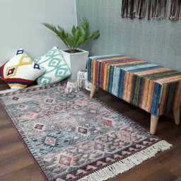 loomkart Multicolor Persian Faux Silk 5 ft x 7 ft Hand Woven Carpet image 1