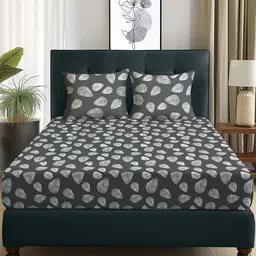 Story@home Arena Grey & White Floral Printed 180 TC Queen Bedsheet & 2 Pillow Covers-picture-36