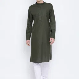 NAMASKAR Men Green Pure Cotton Solid Kurta with Churidar-picture-38