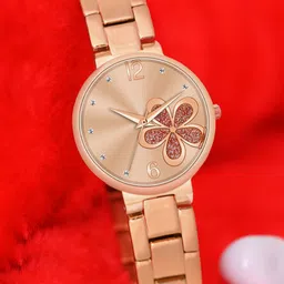 Franklord Women Brass Patterned Dial & Stainless Steel Bracelet Style Straps Analogue Watch F-128 RRL-picture-13