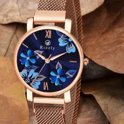 Septem Women Blue Dial & Rose Gold Toned Stainless Steel Bracelet Style Straps Analogue Watch-image-57