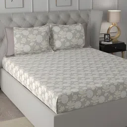 MASPAR Yellow & Grey Floral Printed 200TC Cotton Single Bedsheet With Pillow Cover-picture-29