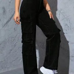 BROADSTAR Women Smart Wide Leg High-Rise Stretchable Cargo Jeans-image-79