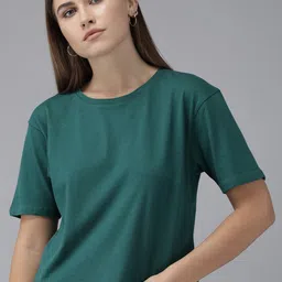 The Roadster Lifestyle Co Women Green Solid Round Neck T-shirt-picture-40