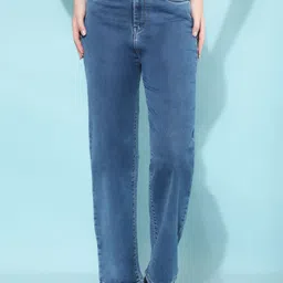 Crimsoune Club Women Straight Fit Low Distress Light Fade Stretchable Jeans-image-80