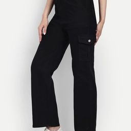 Next One Women Smart Wide Leg High-Rise Clean Look Cotton Stretchable Cargos-picture-26