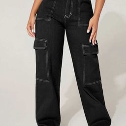 Next One Women Black Smart Wide Leg High-Rise Clean Look Stretchable Jeans-picture-7